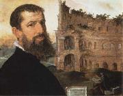 Maerten van heemskerck Self-Portrait of the Painter with the Colosseum in the Background USA oil painting artist